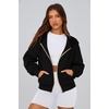 PRETTYGARDEN Hoodies for Women Fall Fashion Zip Up Fleece Plain Sweatshirt(Black)