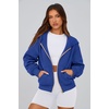 PRETTYGARDEN Hoodies for Women Fall Fashion Zip Up Fleece Plain Sweatshirt(Bright Blue)