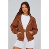 PRETTYGARDEN Hoodies for Women Fall Fashion Zip Up Fleece Plain Sweatshirt(Brown)
