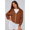 PRETTYGARDEN Hoodies for Women Fall Fashion Zip Up Fleece Plain Sweatshirt(Brown)