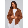 PRETTYGARDEN Hoodies for Women Fall Fashion Zip Up Fleece Plain Sweatshirt(Brown)