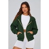 PRETTYGARDEN Hoodies for Women Fall Fashion Zip Up Fleece Plain Sweatshirt(Dark Green)