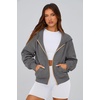 PRETTYGARDEN Hoodies for Women Fall Fashion Zip Up Fleece Plain Sweatshirt(Dark Grey)