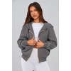 PRETTYGARDEN Hoodies for Women Fall Fashion Zip Up Fleece Plain Sweatshirt(Dark Grey)