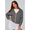 PRETTYGARDEN Hoodies for Women Fall Fashion Zip Up Fleece Plain Sweatshirt(Dark Grey)
