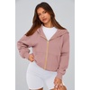 PRETTYGARDEN Hoodies for Women Fall Fashion Zip Up Fleece Plain Sweatshirt(Dusty Pink)