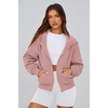 PRETTYGARDEN Hoodies for Women Fall Fashion Zip Up Fleece Plain Sweatshirt(Dusty Pink)