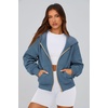 PRETTYGARDEN Hoodies for Women Fall Fashion Zip Up Fleece Plain Sweatshirt(Grey Blue)