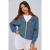 PRETTYGARDEN Hoodies for Women Fall Fashion Zip Up Fleece Plain Sweatshirt(Grey Blue)