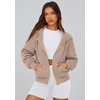 PRETTYGARDEN Hoodies for Women Fall Fashion Zip Up Fleece Plain Sweatshirt(Grey Khaki)