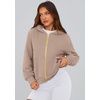 PRETTYGARDEN Hoodies for Women Fall Fashion Zip Up Fleece Plain Sweatshirt(Grey Khaki)