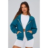 PRETTYGARDEN Hoodies for Women Fall Fashion Zip Up Fleece Plain Sweatshirt(Lake Blue)