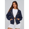 PRETTYGARDEN Hoodies for Women Fall Fashion Zip Up Fleece Plain Sweatshirt(Navy)