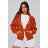 PRETTYGARDEN Hoodies for Women Fall Fashion Zip Up Fleece Plain Sweatshirt(Orange)