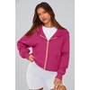PRETTYGARDEN Hoodies for Women Fall Fashion Zip Up Fleece Plain Sweatshirt(Rose Red)