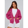 PRETTYGARDEN Hoodies for Women Fall Fashion Zip Up Fleece Plain Sweatshirt(Rose Red)