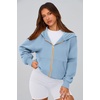 PRETTYGARDEN Hoodies for Women Fall Fashion Zip Up Fleece Plain Sweatshirt(Sky Blue)