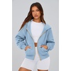 PRETTYGARDEN Hoodies for Women Fall Fashion Zip Up Fleece Plain Sweatshirt(Sky Blue)