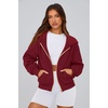 PRETTYGARDEN Hoodies for Women Fall Fashion Zip Up Fleece Plain Sweatshirt(Wine Red)