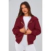PRETTYGARDEN Hoodies for Women Fall Fashion Zip Up Fleece Plain Sweatshirt(Wine Red)