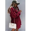 PRETTYGARDEN Sweatshirt for Women Fall Oversized Hoodie Dress(Wine Red)