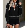 PRETTYGARDEN Women’s Fall Half Zip Cropped Hoodie Sweatshirt(Black)