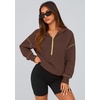 PRETTYGARDEN Women’s Fall Half Zip Cropped Hoodie Sweatshirt(Brown Coffee)
