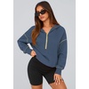PRETTYGARDEN Women’s Fall Half Zip Cropped Hoodie Sweatshirt(Grey Blue)