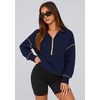 PRETTYGARDEN Women’s Fall Half Zip Cropped Hoodie Sweatshirt(Navy Blue)