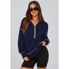 PRETTYGARDEN Women’s Fall Half Zip Cropped Hoodie Sweatshirt(Navy Blue)