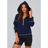 PRETTYGARDEN Women’s Fall Half Zip Cropped Hoodie Sweatshirt(Navy Blue)