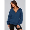 PRETTYGARDEN Women’s Fall Half Zip Cropped Hoodie Sweatshirt(Style 3-dark Blue)