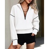 PRETTYGARDEN Women’s Fall Half Zip Cropped Hoodie Sweatshirt(White)