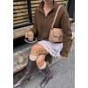 PRETTYGARDEN Women’s Fall Oversized Sweatshirts Mock Neck Henley Pullover(Brown)