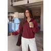 PRETTYGARDEN Women’s Fall Oversized Sweatshirts Mock Neck Henley Pullover(Burgundy)