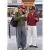 PRETTYGARDEN Women’s Fall Oversized Sweatshirts Mock Neck Henley Pullover(Burgundy)