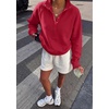 PRETTYGARDEN Women’s Fall Oversized Sweatshirts Mock Neck Henley Pullover(Red)