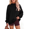 PRETTYGARDEN Womens Mock Neck Sweatshirt Oversized Pullover(Black)