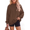 PRETTYGARDEN Womens Mock Neck Sweatshirt Oversized Pullover(Brown)