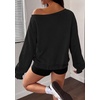 PRETTYGARDEN Womens Off The Shoulder Sweatshirt Fall Long Sleeve Tops(Black)