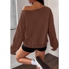 PRETTYGARDEN Womens Off The Shoulder Sweatshirt Fall Long Sleeve Tops(Brown)