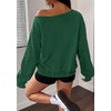 PRETTYGARDEN Womens Off The Shoulder Sweatshirt Fall Long Sleeve Tops(Dark Green)