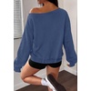 PRETTYGARDEN Womens Off The Shoulder Sweatshirt Fall Long Sleeve Tops(Grey Blue)