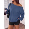 PRETTYGARDEN Womens Off The Shoulder Sweatshirt Fall Long Sleeve Tops(Grey Blue)