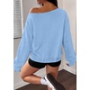 PRETTYGARDEN Womens Off The Shoulder Sweatshirt Fall Long Sleeve Tops(Light Blue)