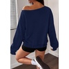 PRETTYGARDEN Womens Off The Shoulder Sweatshirt Fall Long Sleeve Tops(Navy Blue)