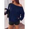 PRETTYGARDEN Womens Off The Shoulder Sweatshirt Fall Long Sleeve Tops(Navy Blue)