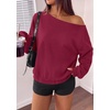 PRETTYGARDEN Womens Off The Shoulder Sweatshirt Fall Long Sleeve Tops(Wine Red)