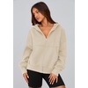 PRETTYGARDEN Zip Up Hoodie Women Casual Fall Fleece Sweatshirt Jacket(Beige)