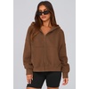 PRETTYGARDEN Zip Up Hoodie Women Casual Fall Fleece Sweatshirt Jacket(Brown)